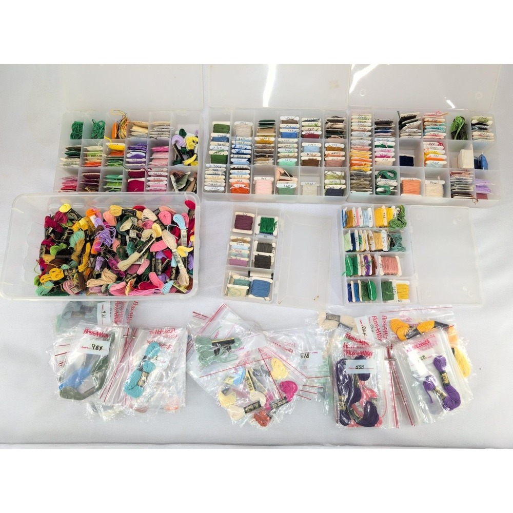 Embroidery Floss Thread Lot 160+ Skeins & 280+ Bobbins Estate Find